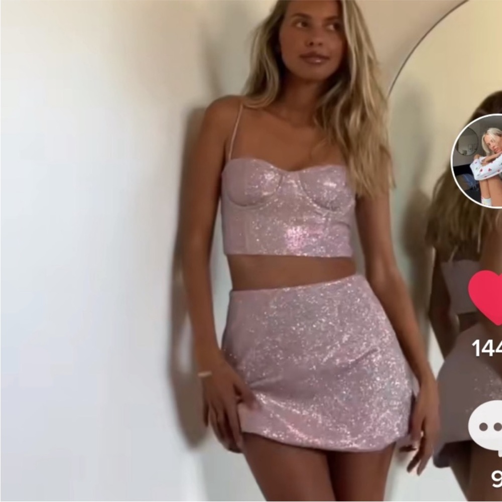 glittery pink/purple bustiers top & mini skirt